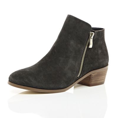 Grey suede zip side ankle boots